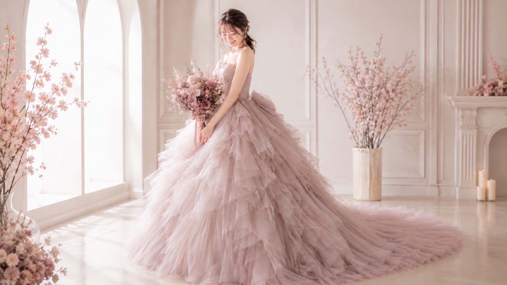 提携ショップでドレスを試着する花嫁